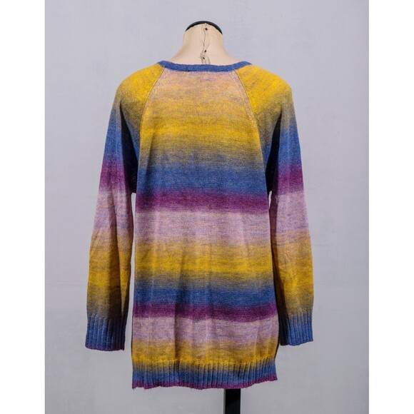 Express Purple Yellow Blue Ombre Stripe Fuzzy Long Tunic Sweater Dress Sz S - Picture 3 of 4